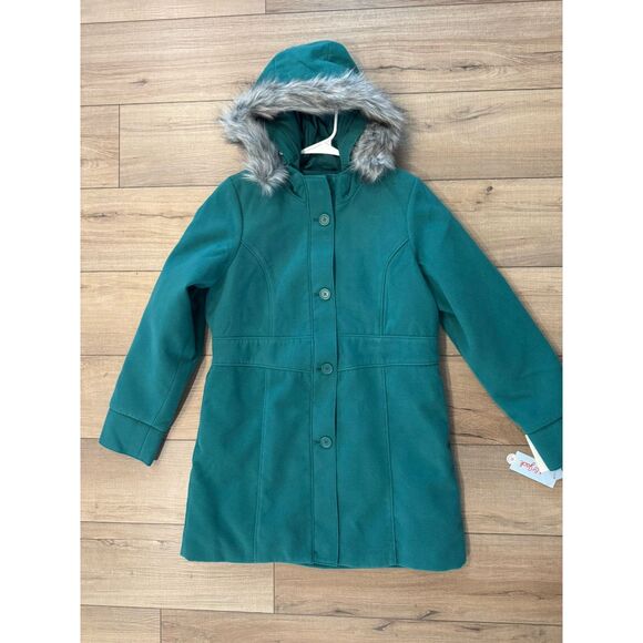 Cat & Jack Green Coat Button Front Faux Fur Trim Jacket - Girls XXL 16 NWT - Picture 2 of 2